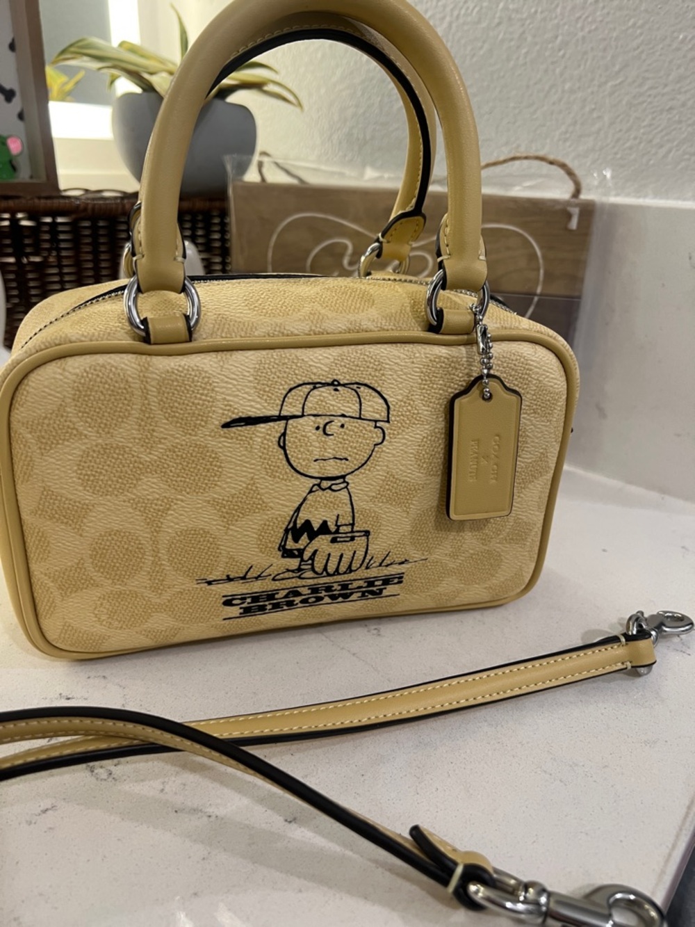Coach mustard Signature Charlie Brown Mini Satchel. NWOT.  peanuts coach collect